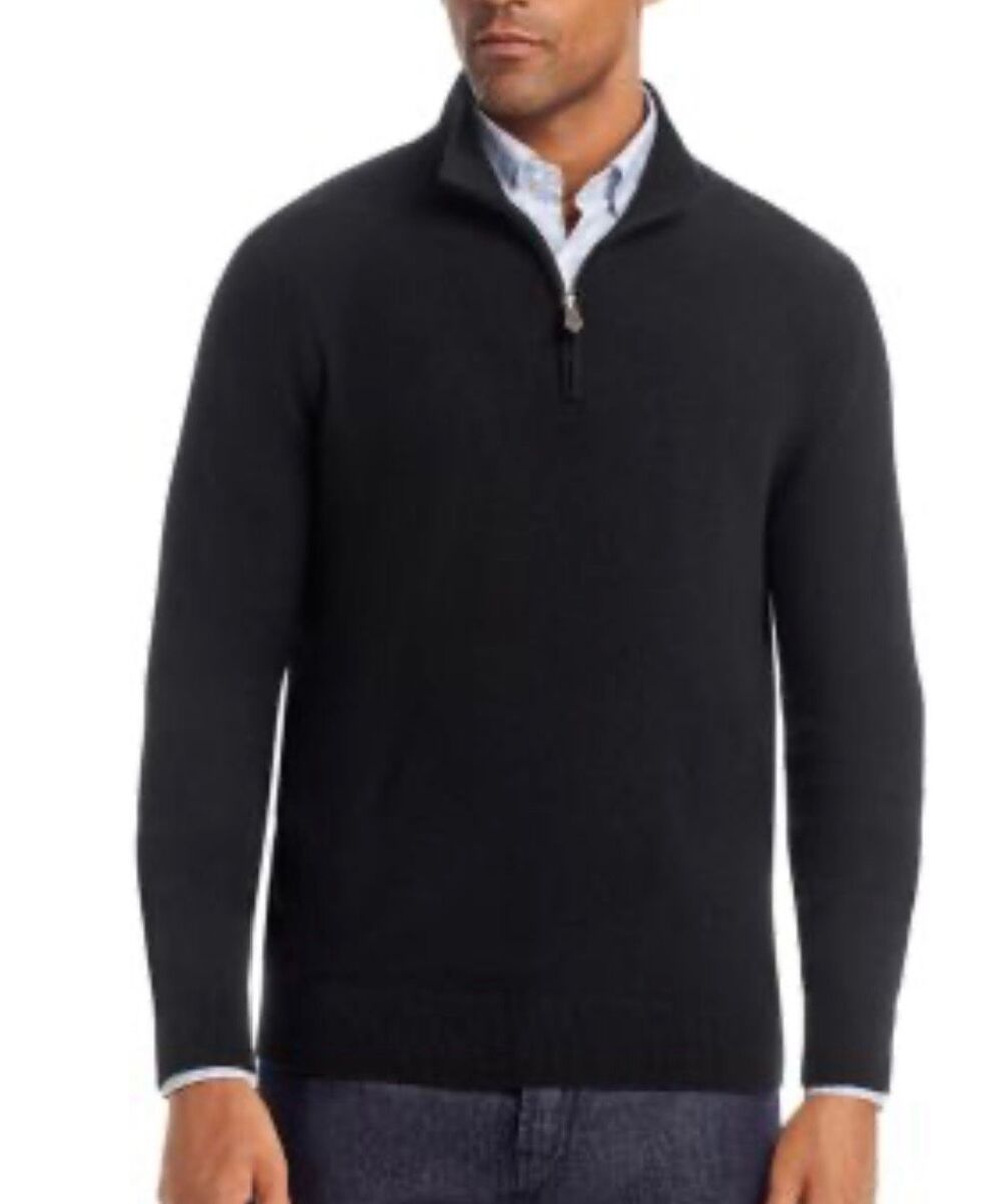 C by Bloomingdale’s black 2 ply cashmere quarter zip sweater xs
